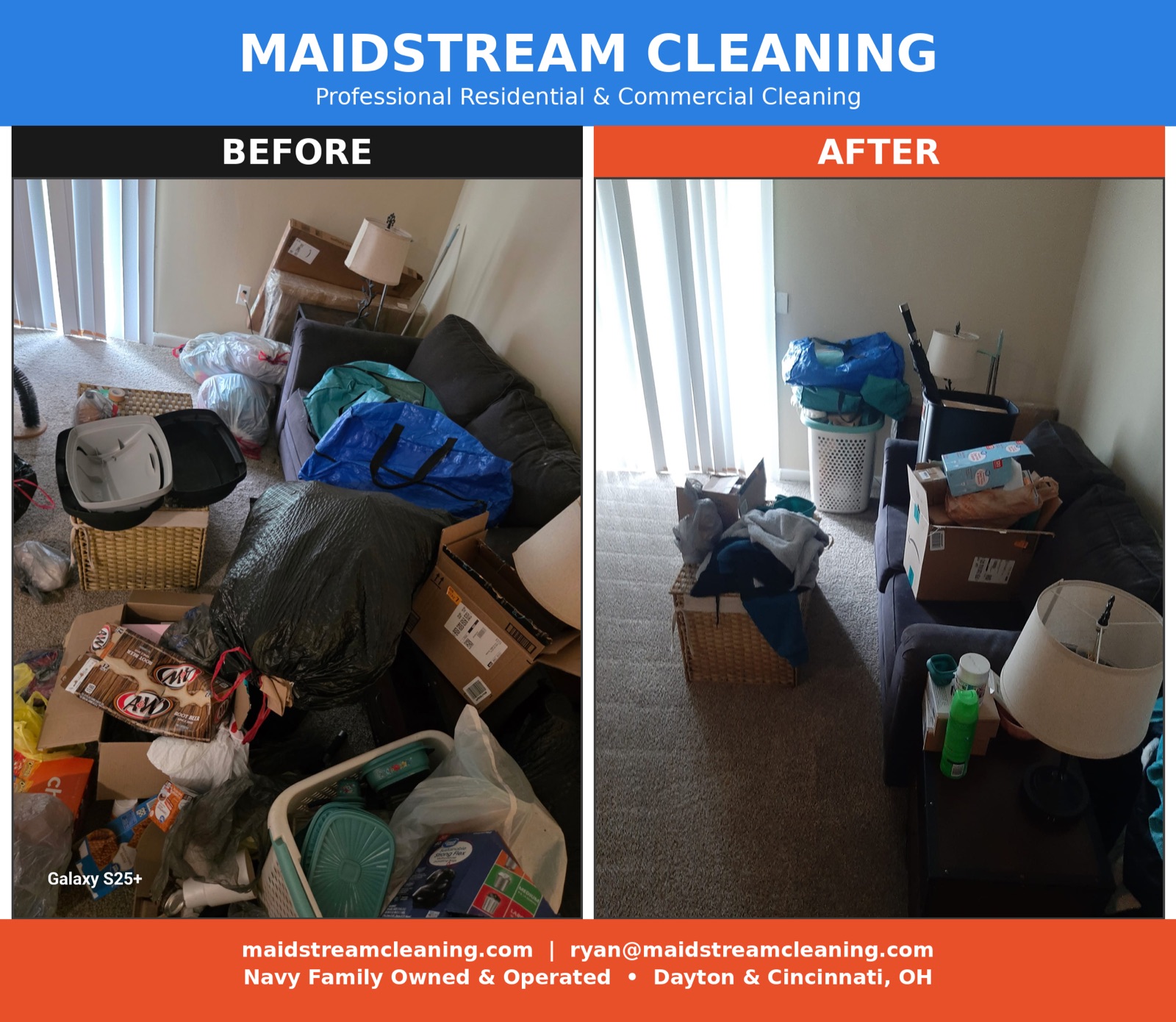 Before and after cleanout by Maidstream Cleaning